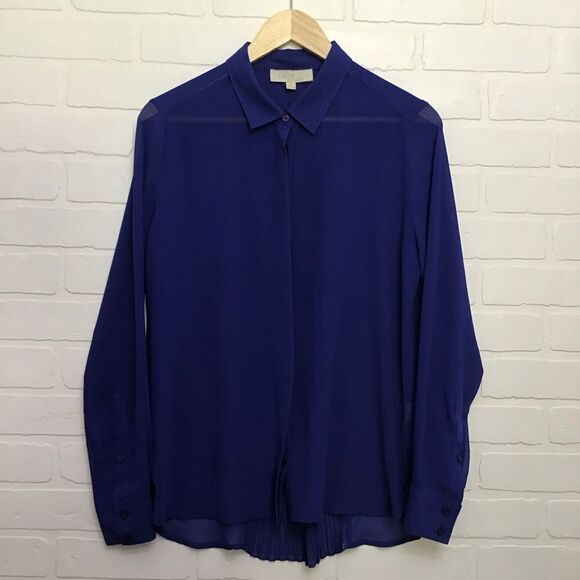OLIVE & Oak blue button down shirt sheer cobalt blue shirt long sleeves medium - Picture 5 of 12